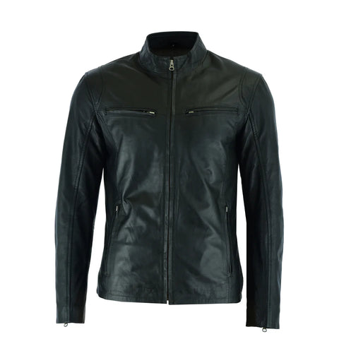 Men’s Minimalist Black Leather Racer Jacket