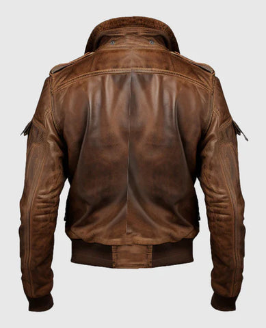 Men’s Vintage Style Brown Leather Bomber Jacket