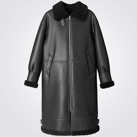 Men's Black Long Coat Sheepskin Shearling Coat