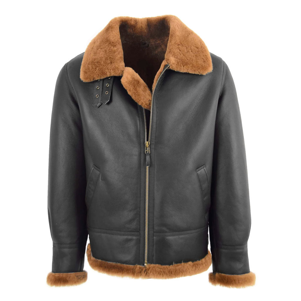 Aviator Sheepskin Shearling Leather Jacket Brown Ginger