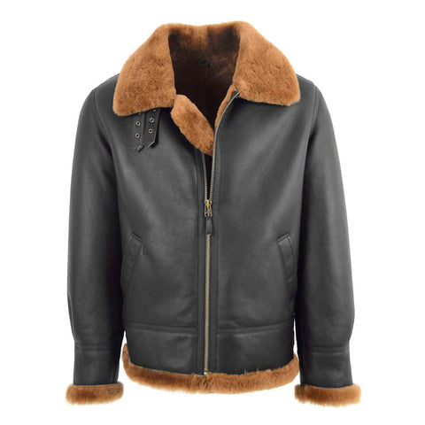 Aviator Sheepskin Shearling Leather Jacket Brown Ginger