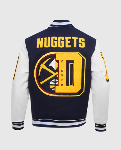 Men's Rib Wool Leather Sleeves Varsity Jacket NBA Denver Nuggets