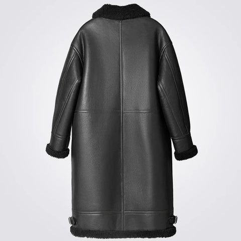 Men's Black Long Coat Sheepskin Shearling Coat
