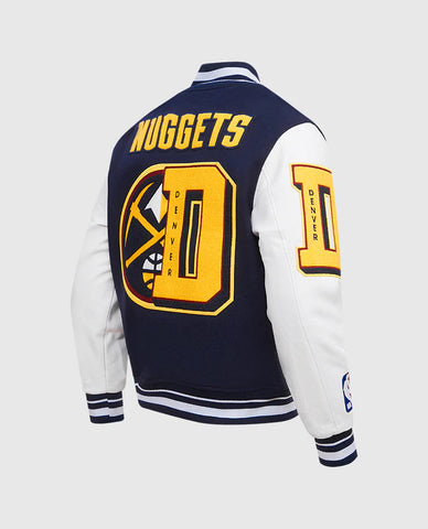 Men's Rib Wool Leather Sleeves Varsity Jacket NBA Denver Nuggets