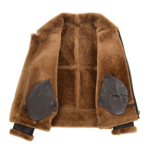 Aviator Sheepskin Shearling Leather Jacket Brown Ginger