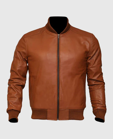 Men’s Tan Brown Classic Leather Bomber Jacket