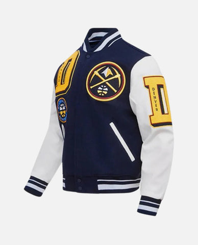 Men's Rib Wool Leather Sleeves Varsity Jacket NBA Denver Nuggets