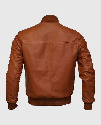 Men’s Tan Brown Classic Leather Bomber Jacket