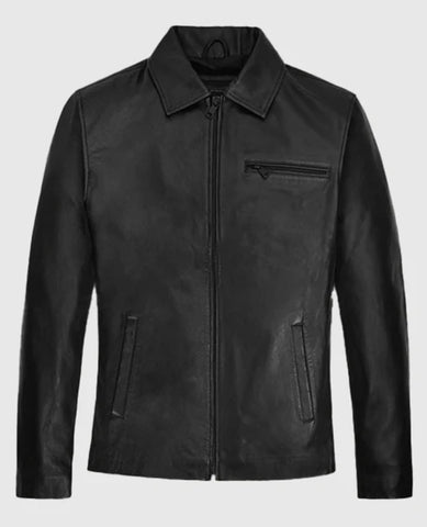 Men’s Minimalist Black Leather Zip Jacket