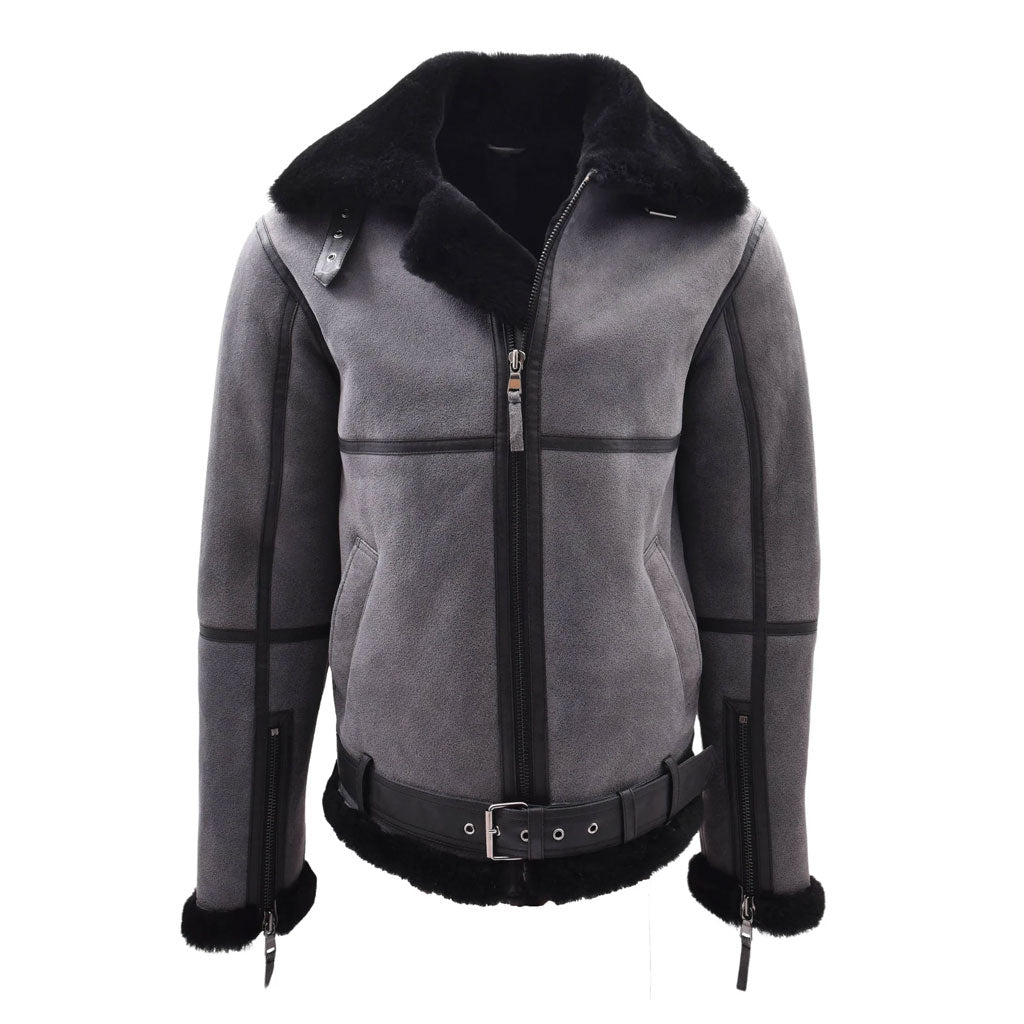 Men’s Grey Shearling Aviator Jacket
