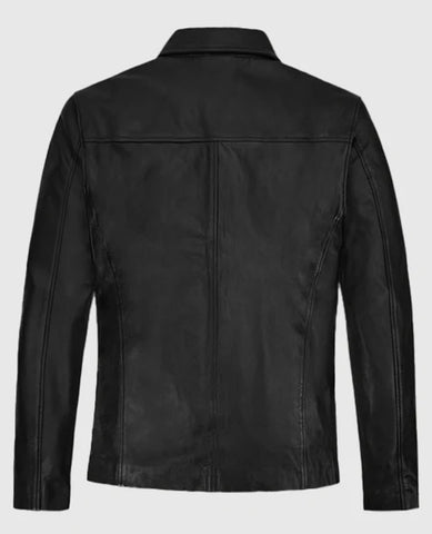 Men’s Minimalist Black Leather Zip Jacket