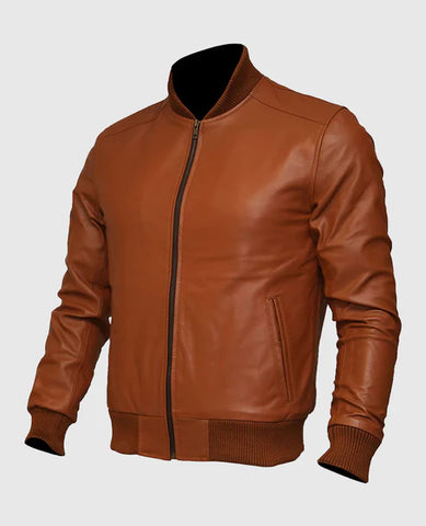 Men’s Tan Brown Classic Leather Bomber Jacket