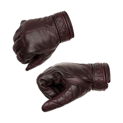 Vintage Burgundy Motorbike Leather Gloves