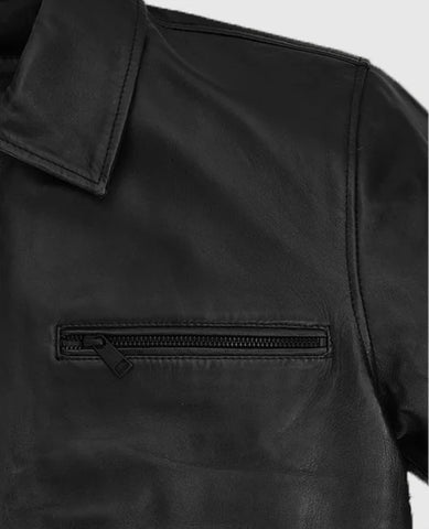 Men’s Minimalist Black Leather Zip Jacket