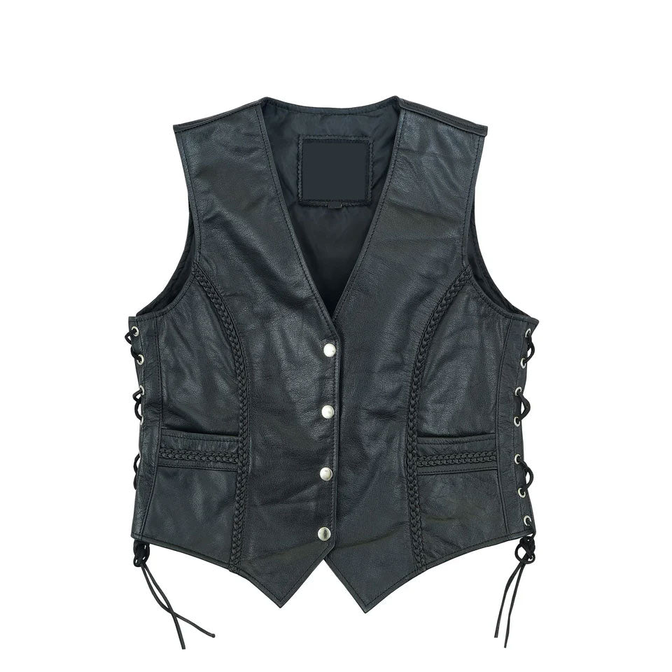 Black Classic Biker Leather Vest
