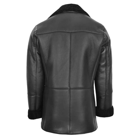 Men’s Shearling Leather Coat Black Double Breasted