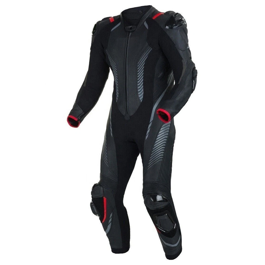 Men’s Stealth Black Leather Motorcycle Racing Suit