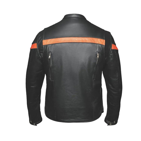 Men’s Black Leather Motorbike Jacket with Orange Stripe