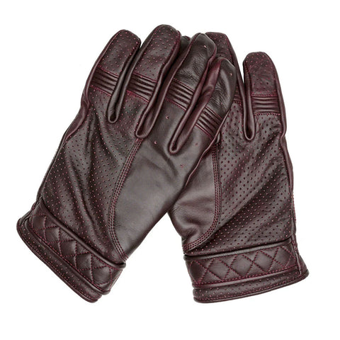 Vintage Burgundy Motorbike Leather Gloves