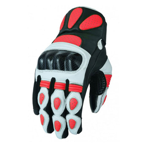 Mobile Touch Screen Red White & Black Motorbike Leather Gloves