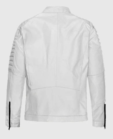Men’s White Asymmetrical Biker Leather Jacket