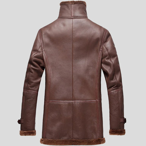 Men Brown Shearling Sheepskin Coat Double Breasted Shearling Coat