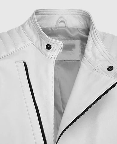 Men’s White Asymmetrical Biker Leather Jacket