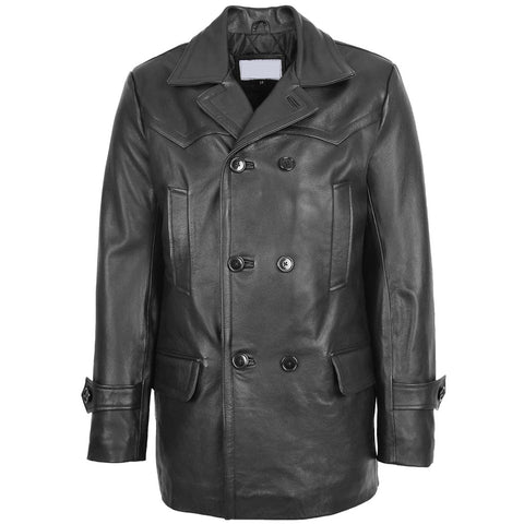 Men's Double Breasted Leather Black Coat