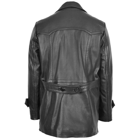 Men's Double Breasted Leather Black Coat