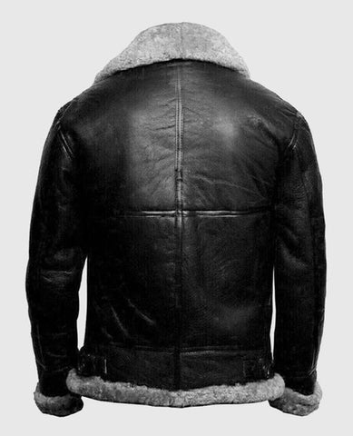 Men’s Black Shearling Lined Leather Bomber Jacket