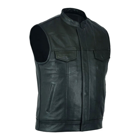 Men’s Black Leather Biker Vest