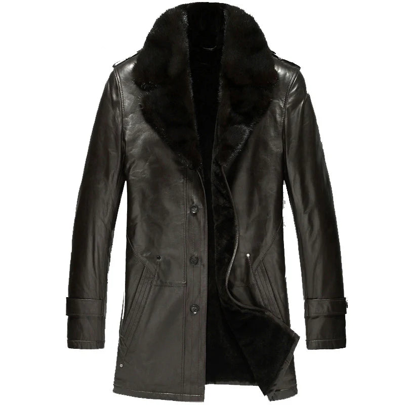 Men's Shearling Sheepskin Coat Winter Fur Lined Sheepskin Coat