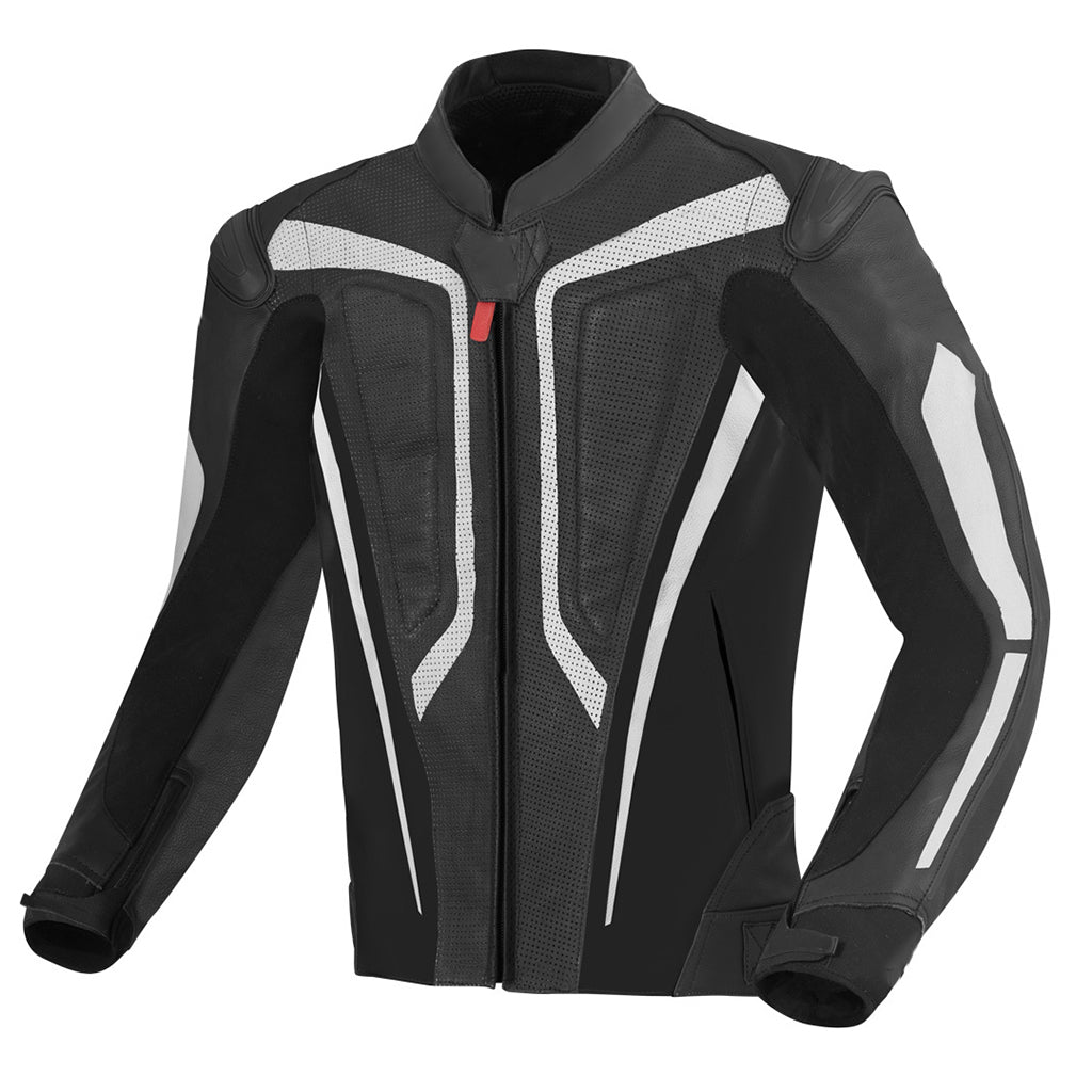 Premium Black & White Perforated Motorbike Leather Jacket