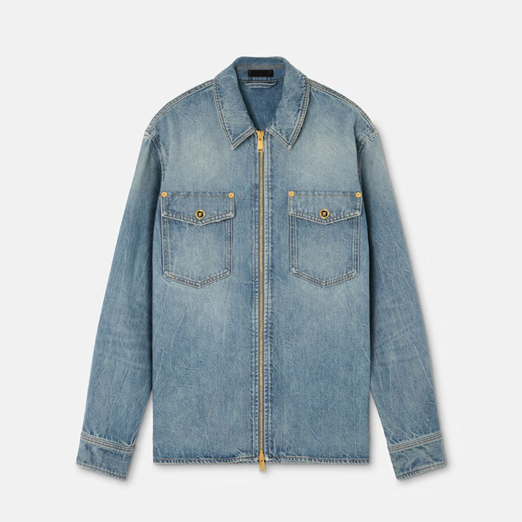 Men’s Light Wash Denim Zip Over shirt