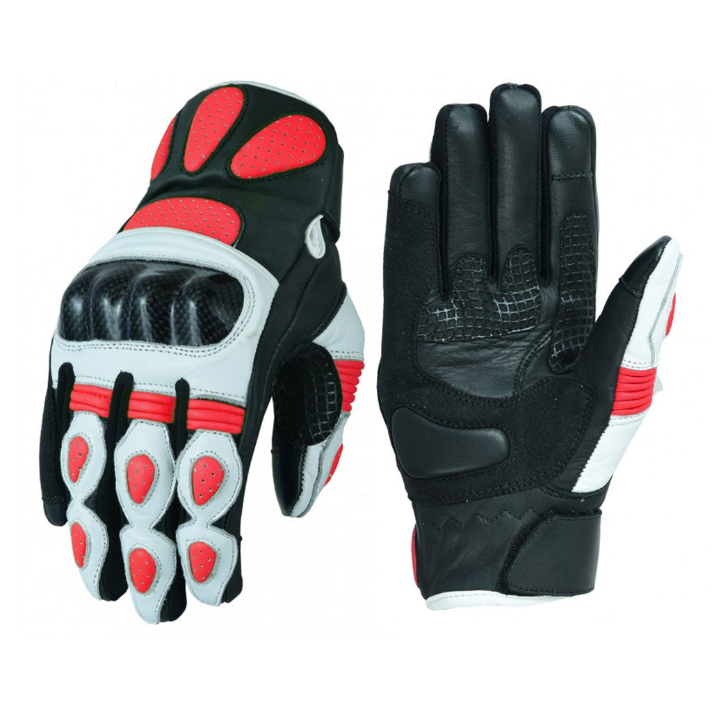 Mobile Touch Screen Red White & Black Motorbike Leather Gloves