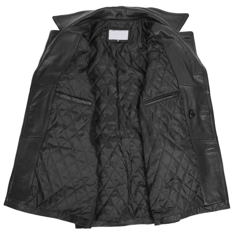 Men's Double Breasted Leather Black Coat