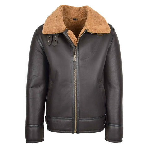 Men’s Brown Sheepskin Top Gun Style Shearling Aviator Leather Jacket
