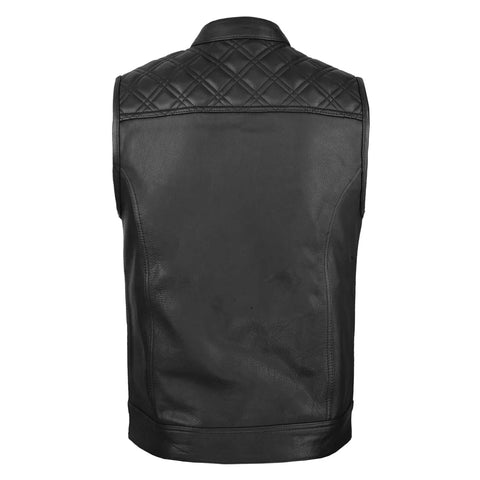 Biker Style Black Diamond Stitch Leather Vest