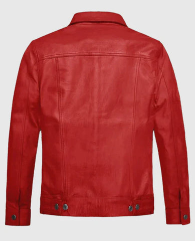 Men’s Red Leather Trucker Jacket