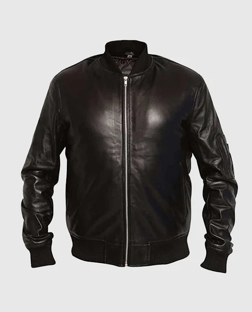Men’s Black Classic Leather Bomber Jacket