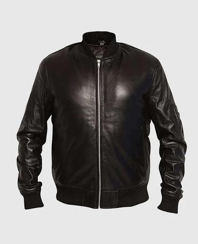 Men’s Black Classic Leather Bomber Jacket