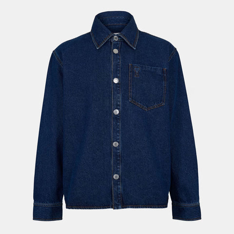 Classic Slim Casual Wear Men’s Dark Blue Denim Shirt