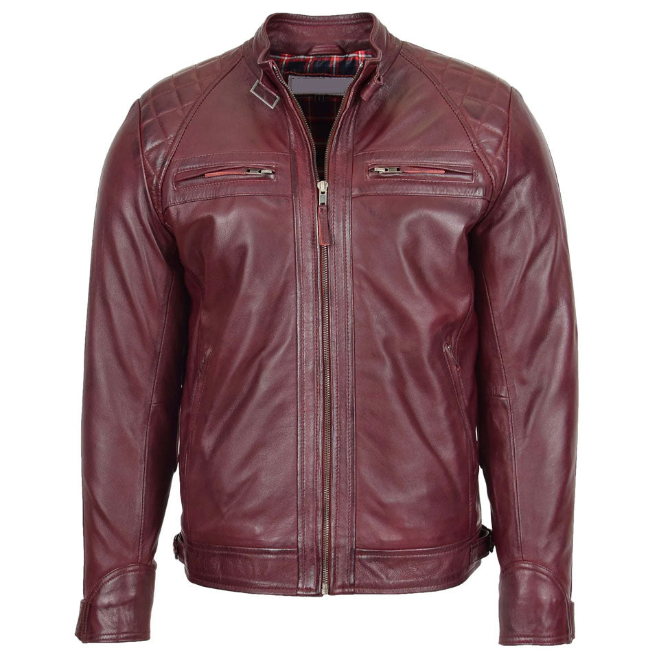 Men’s Dark Red Biker Leather Jacket