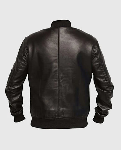 Men’s Black Classic Leather Bomber Jacket