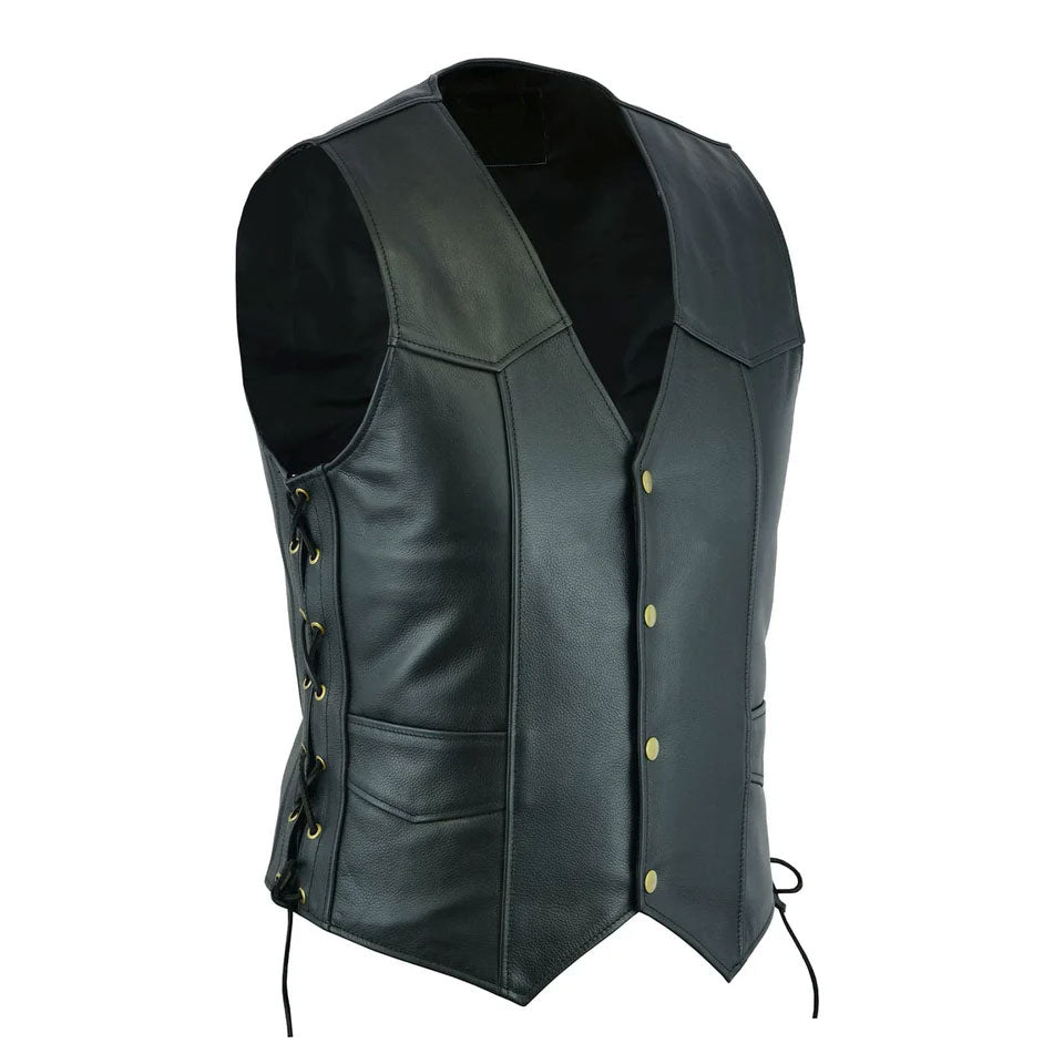 Men’s Classic Side Laces Biker Leather Vest