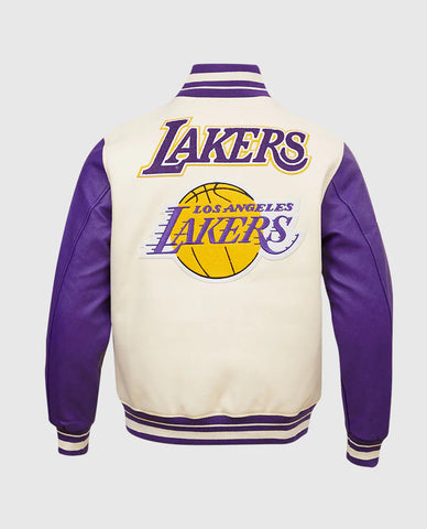 NBA Los Angeles Lakers  Men's Haf White Varsity Jacket Leather Sleeves