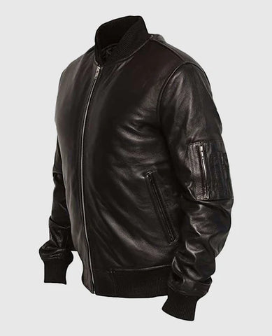 Men’s Black Classic Leather Bomber Jacket