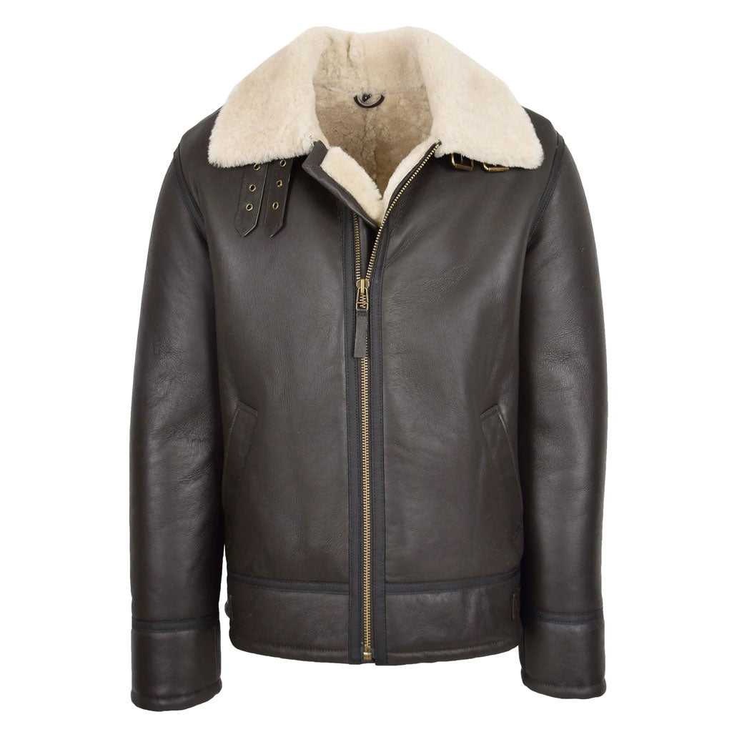 Men’s Sheepskin Brown White Shearling Aviator Leather Jacket
