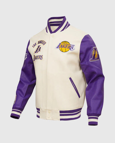 NBA Los Angeles Lakers  Men's Haf White Varsity Jacket Leather Sleeves