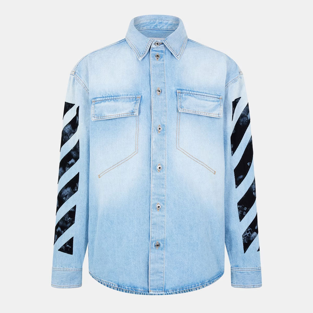 Men’s Light Blue Graphic Denim Shirt